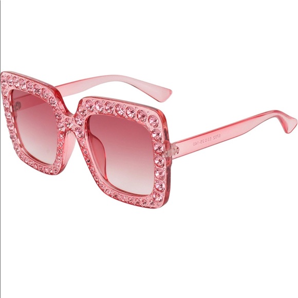 Oversized Pink Rhinstone Sunglasses - Picture 2 of 4
